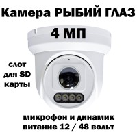 Сетевая  IP камера 4,0 Mpix c POE панорамная (рыбий глаз) с флеш картой, микрофоном и динамиком KAM115