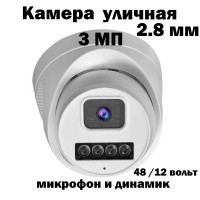 Сетевая IP камера купольная 3,0 Mpix c POE фокус 2,8 мм с микрофоном и динамиком  KAM116
